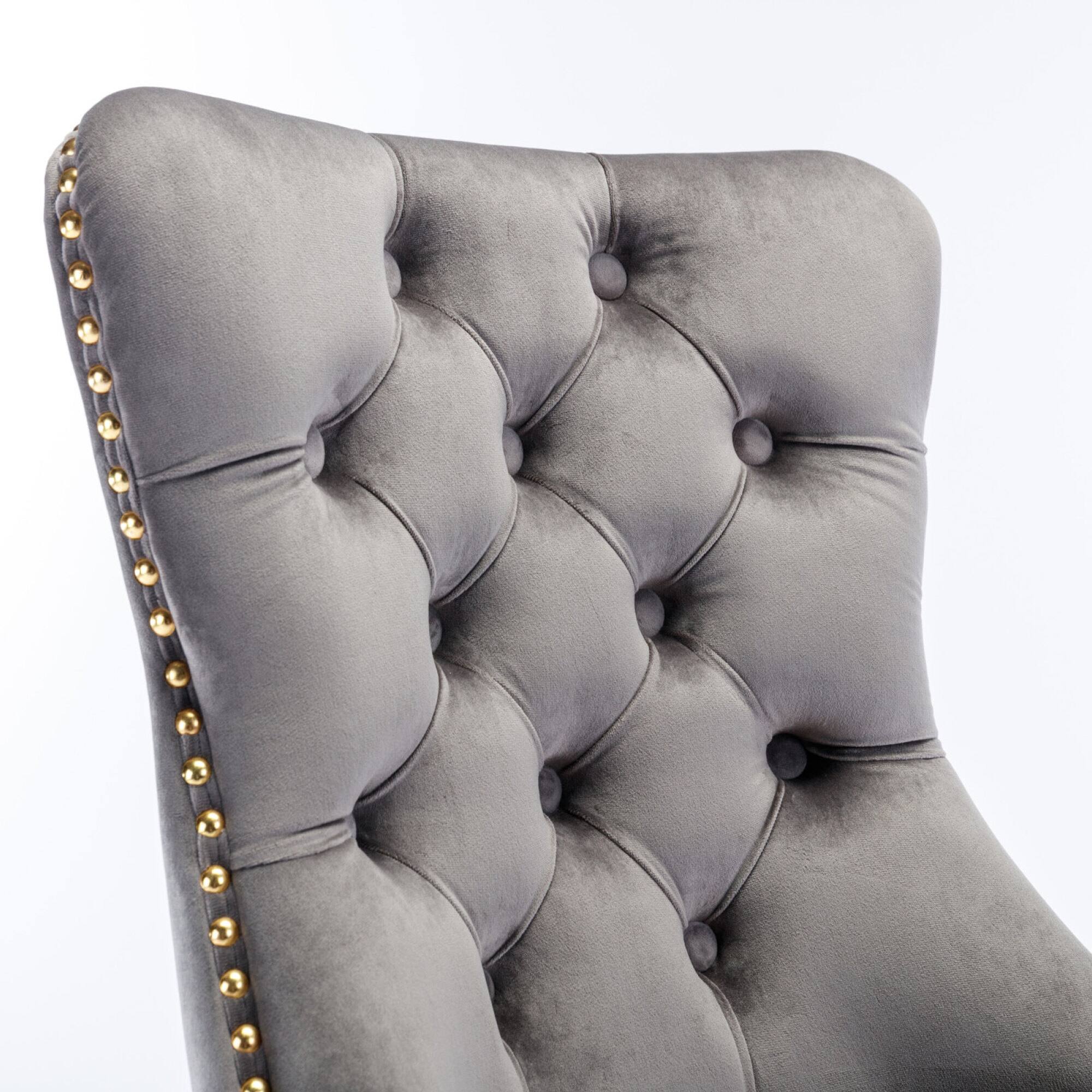 Alt View 5. GOODSILO - Modern Velvet Upholstered Office Chair with Tufted Button Design and Golden Metal Base for Home Workspace - Gray.