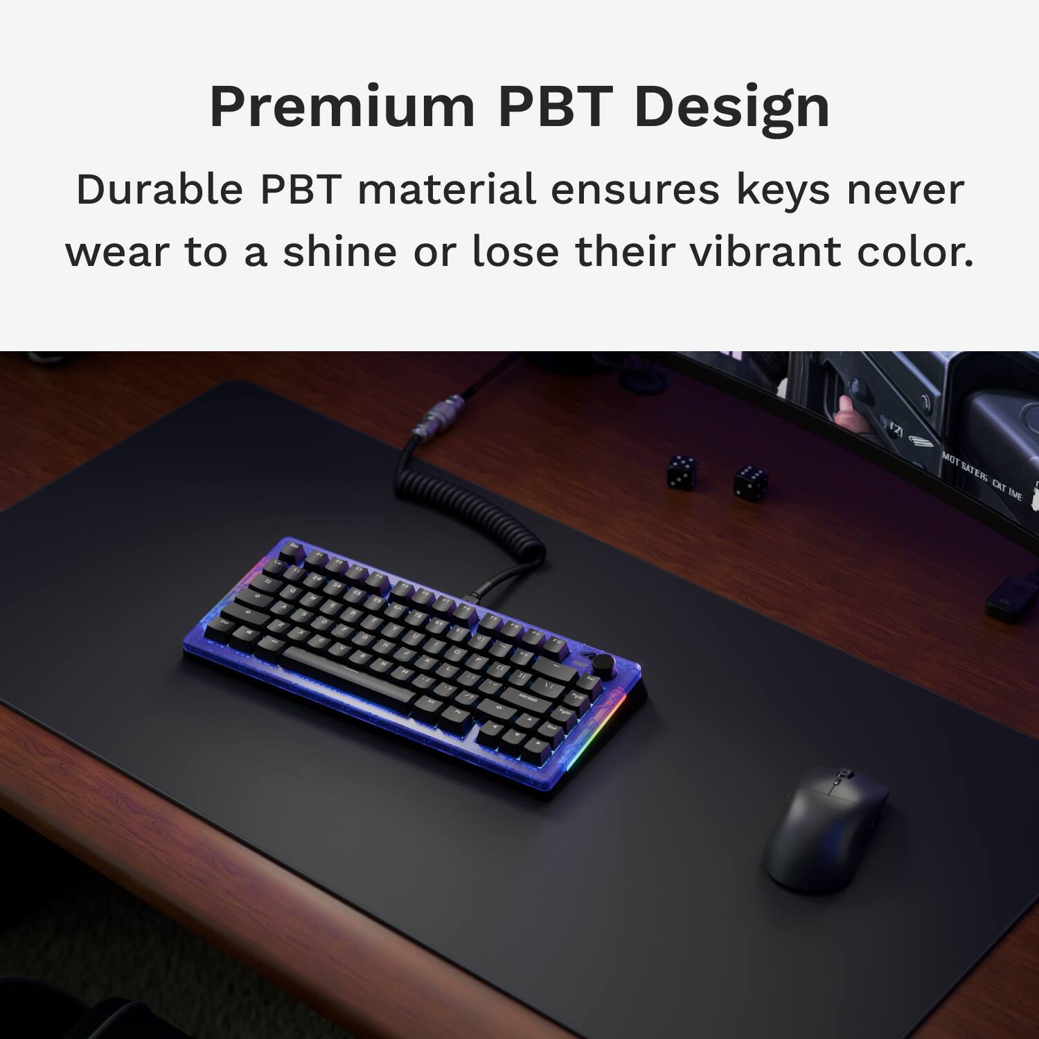 Premium PBT Design: Durable PBT material ensures keys never wear to a shine or lose their vibrant color.