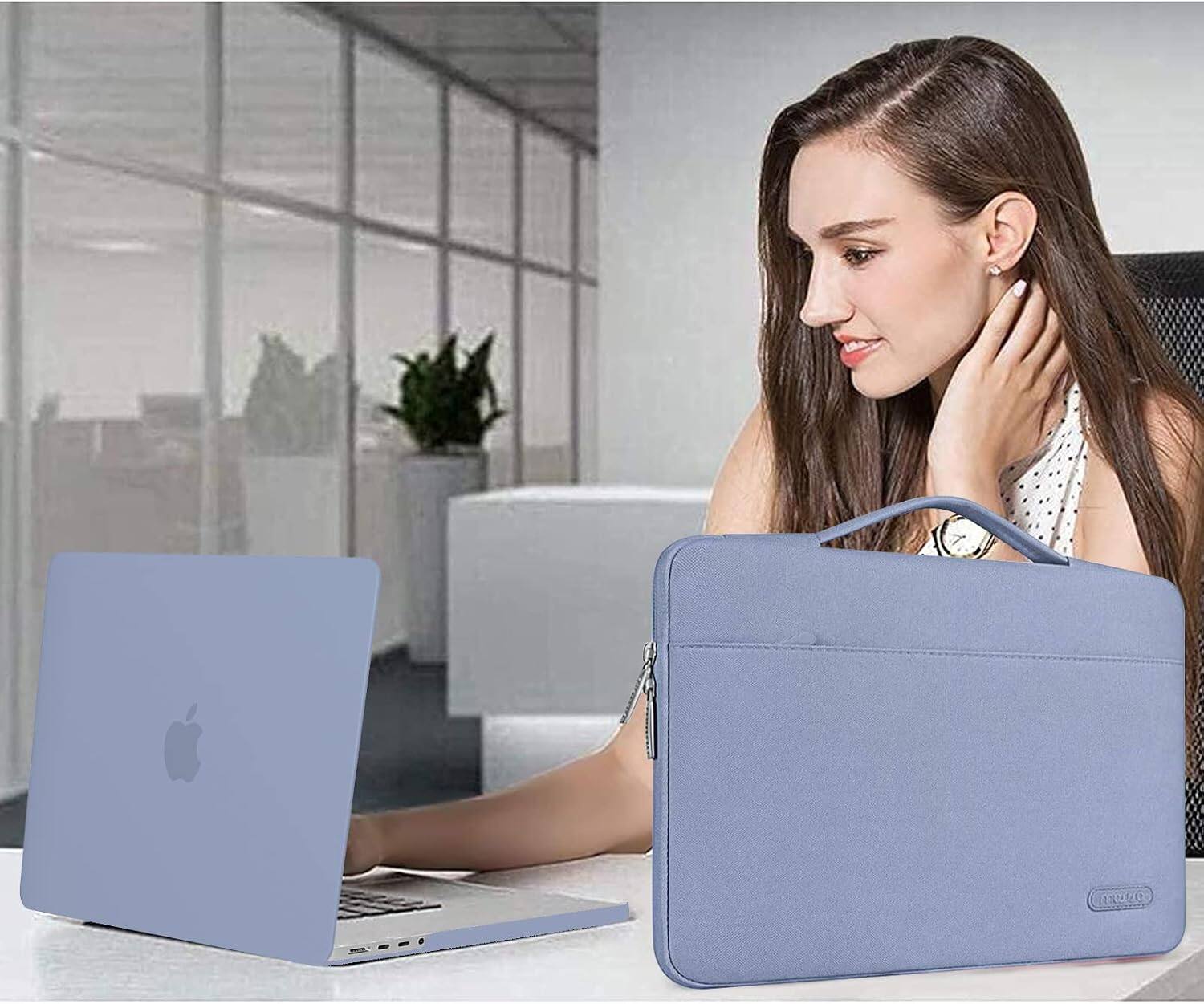 Alt View 3. mosiso - 5in1 Kit for MacBook Pro 16 inch Case M5 M4 M3 M2 M1 2026-2021,Case&Sleeve Bag&Keyboard Skin&Webcam Cover&ScreenFilm - Lavender Gray.