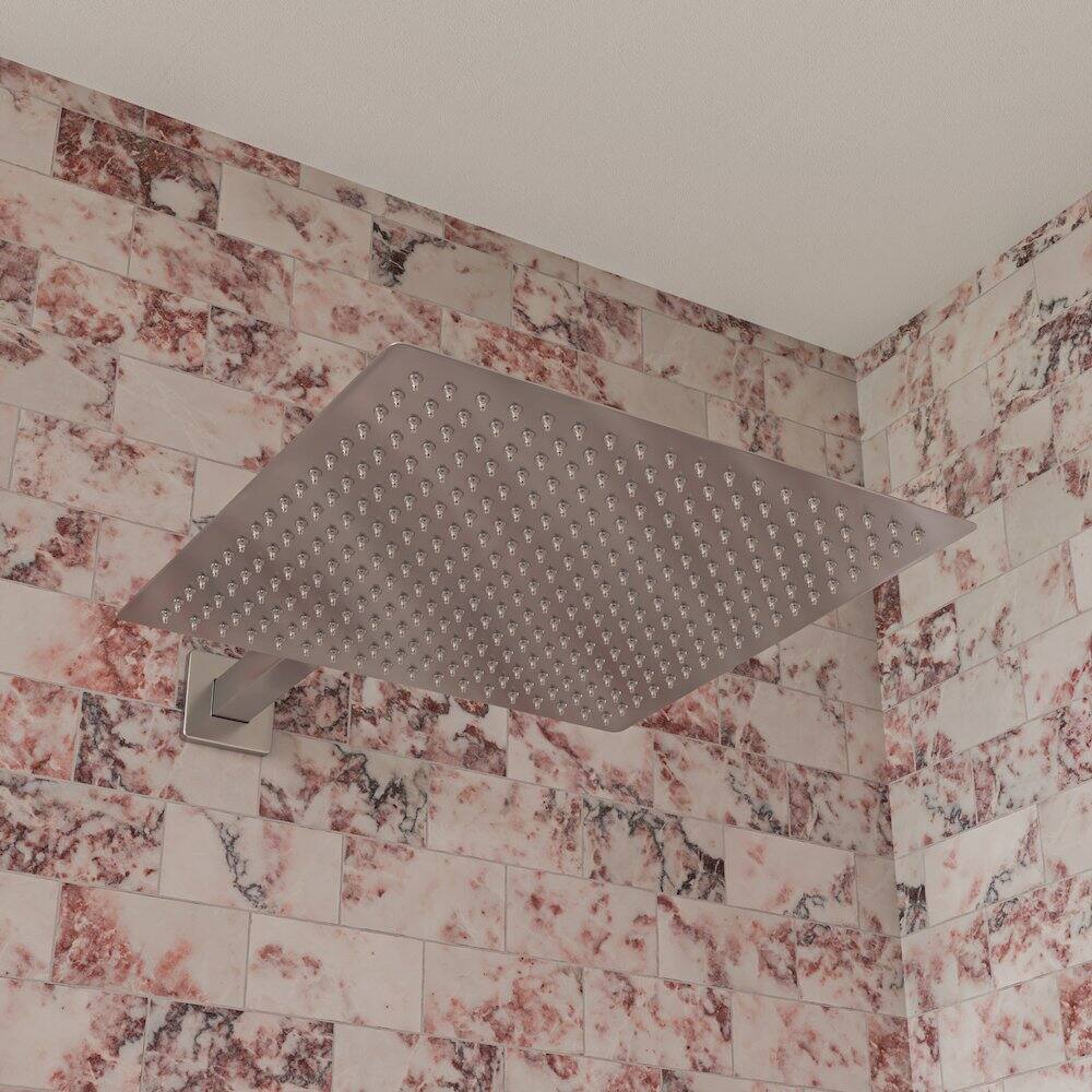 Angle. Alfi - Solid Brushed Stainless Steel 16" Square Ultra Thin Rain Shower Head - Stainless Steel.