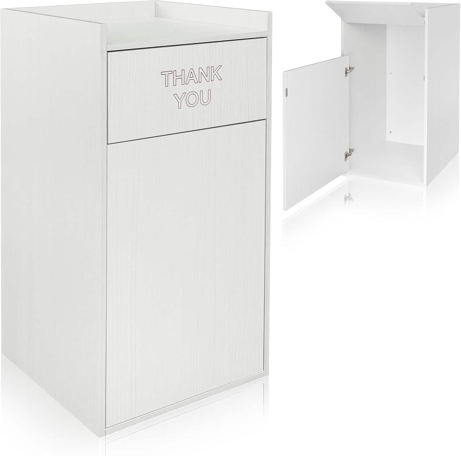 Alpine Industries - 40 Gallon Wood Food Tray Top Trash Can Receptacle Enclosure - White