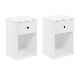 FurniFact - Nightstands with Spacious Drawer Set of 2 for Bedroom Storage - White