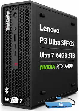 Lenovo - Upgraded - ThinkStation P3 Ultra SFF Gen 2 Workstation Desktop - Intel Ultra 7 265 - RTX A400 - 64GB RAM - 2TB SSD - Windows 11 Pro - Black