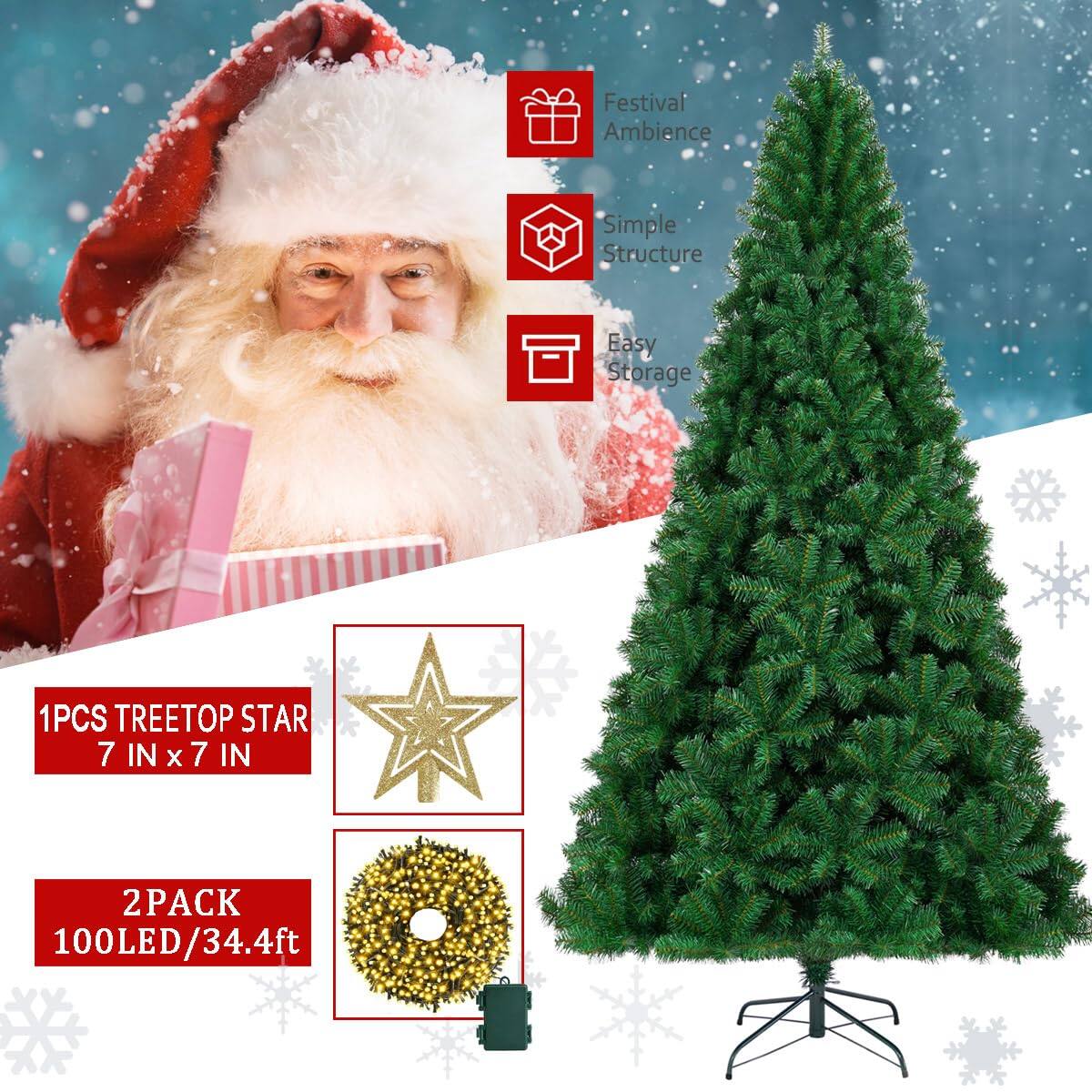 Festival Ambience  
Simple Structure  
Easy Storage  

1PCS TREETOP STAR  
7 IN x 7 IN  

2PACK  
100LED/34.4ft