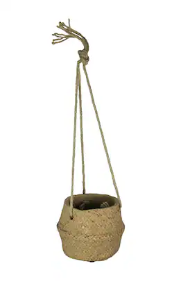 A & B Home - Rope Hanging Cement Planter Succulent Bowl Decorative Flower Pot Home Decor - Tan
