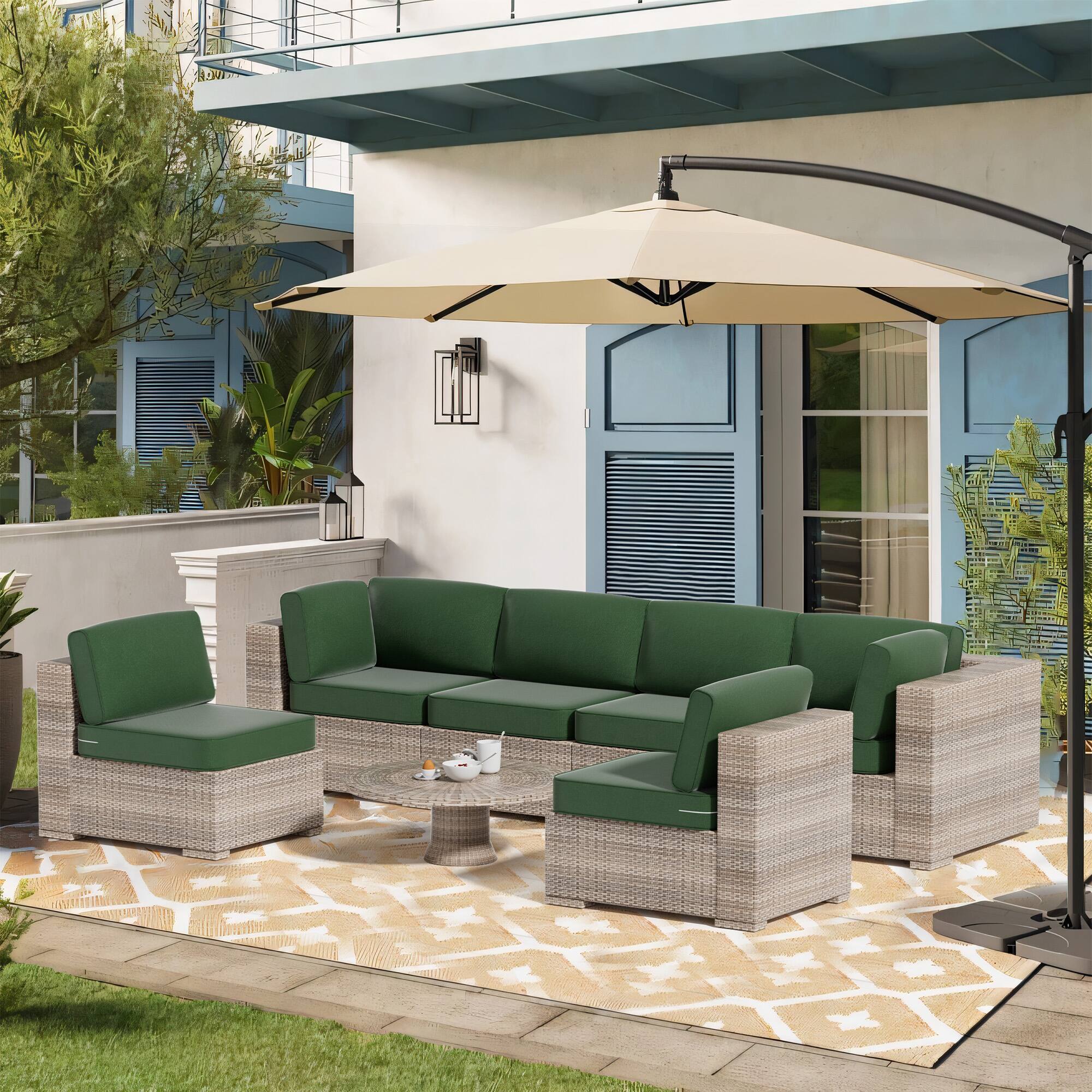 Angle. RYHNUYNE - 14-Piece Outdoor Patio Sofa Cushions, Dark Green Seat Cushion with Zipper, Water-Resistant Patio Furniture Cushion - Dark green.