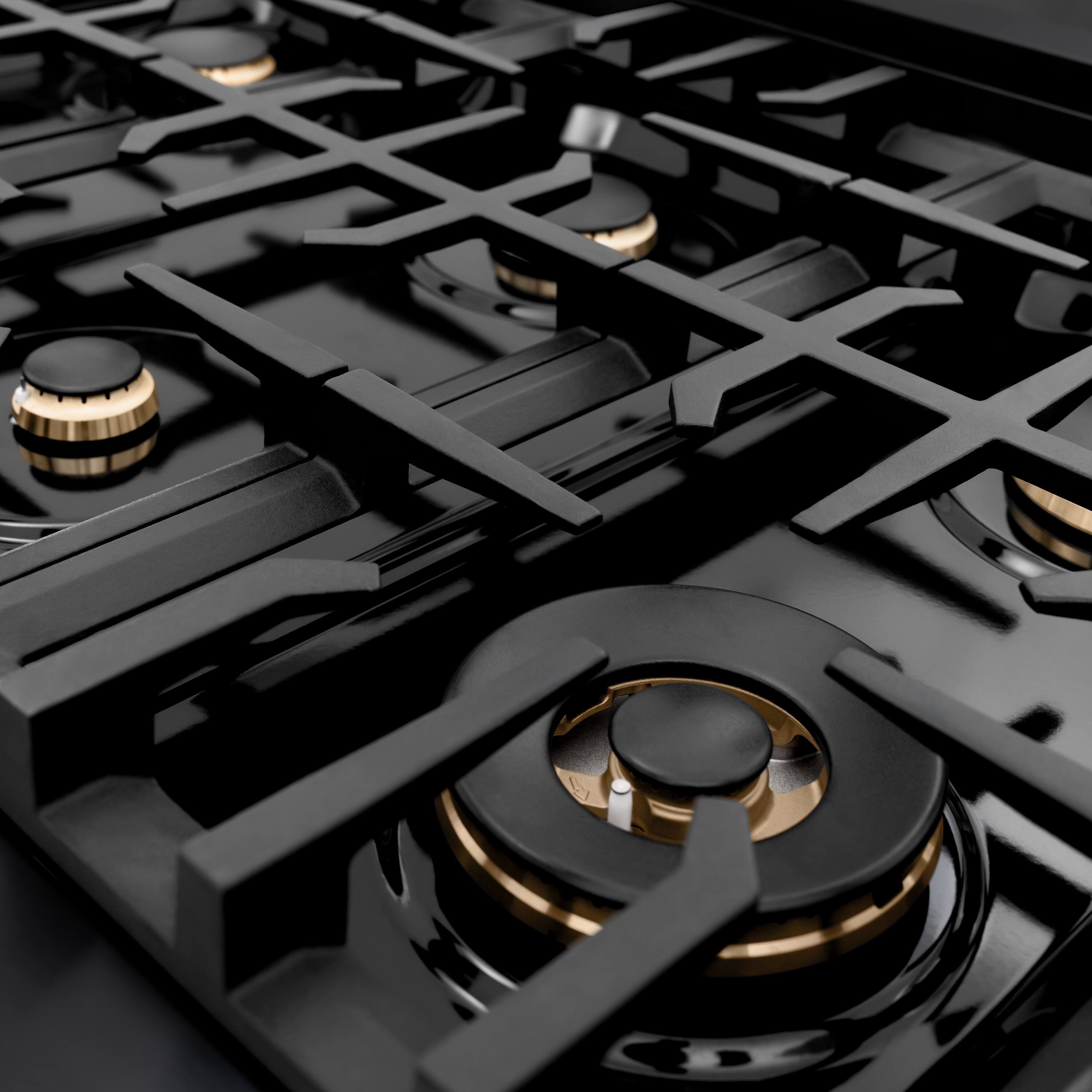 Alt View 9. ZLINE - ZLINE 36 in. Classic Gas Rangetop w/ 6 Brass Burners & Porcelain Cooktop in Black Stainless Steel - Black.