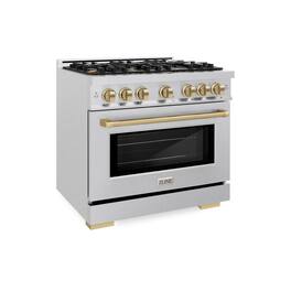 ZLINE - Autograph 36 in. 5.2 cu. ft. Freestanding Select Satin Steel Gas Range w/ 6 Burners & Bronze Accents - Satin Stainless Steel