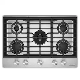 KitchenAid 30 in. Gas Cooktop with 5 Burners and Integrated Wok Grate - Stainless Steel