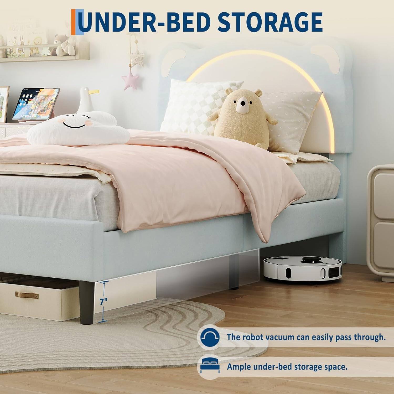 **UNDER-BED STORAGE**

- The robot vacuum can easily pass through.
- Ample under-bed storage space.