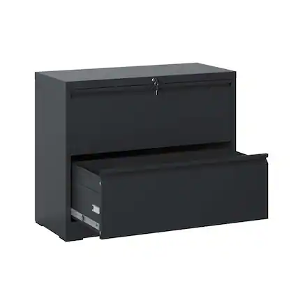 Front. Dexmalle - Dexmalle-Lateral File Cabinet 2 Drawer with Lock-Black.