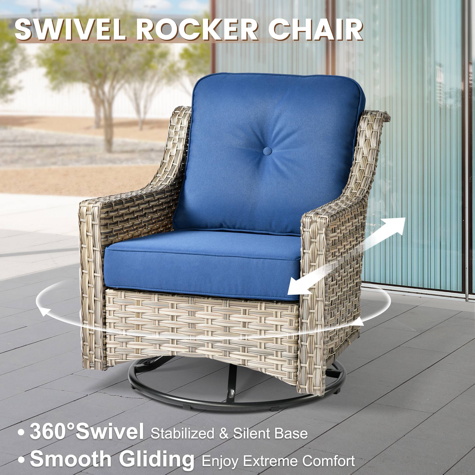 SWIVEL ROCKER CHAIR

- 360° Swivel
- Stabilized & Silent Base
- Smooth Gliding
- Enjoy Extreme Comfort