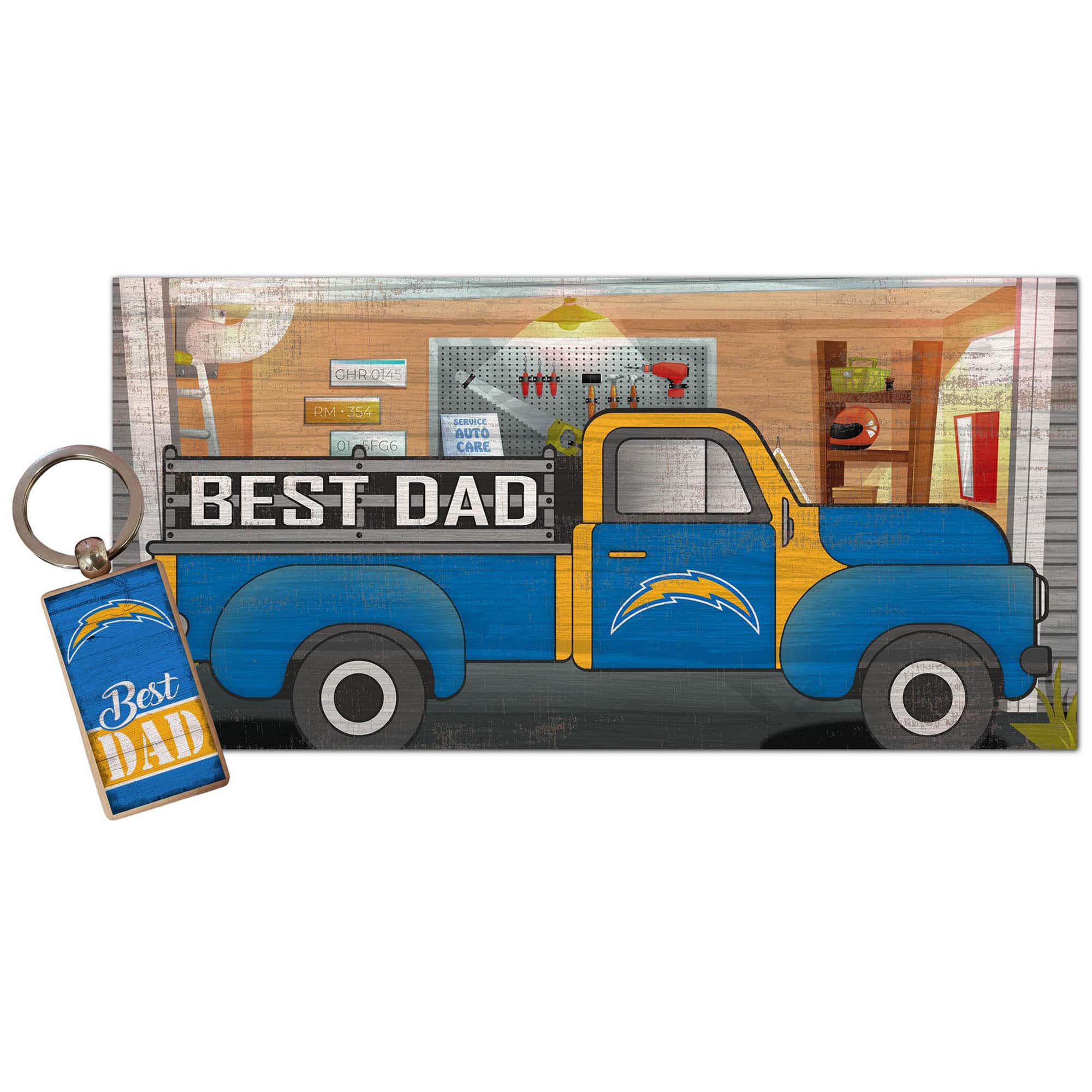 Fan Creations - Los Angeles Chargers 6'' x 12'' Best Dad Truck Sign & Key Chain Bundle - Multicolor