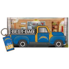 Fan Creations - Los Angeles Chargers 6'' x 12'' Best Dad Truck Sign & Key Chain Bundle - Multicolor