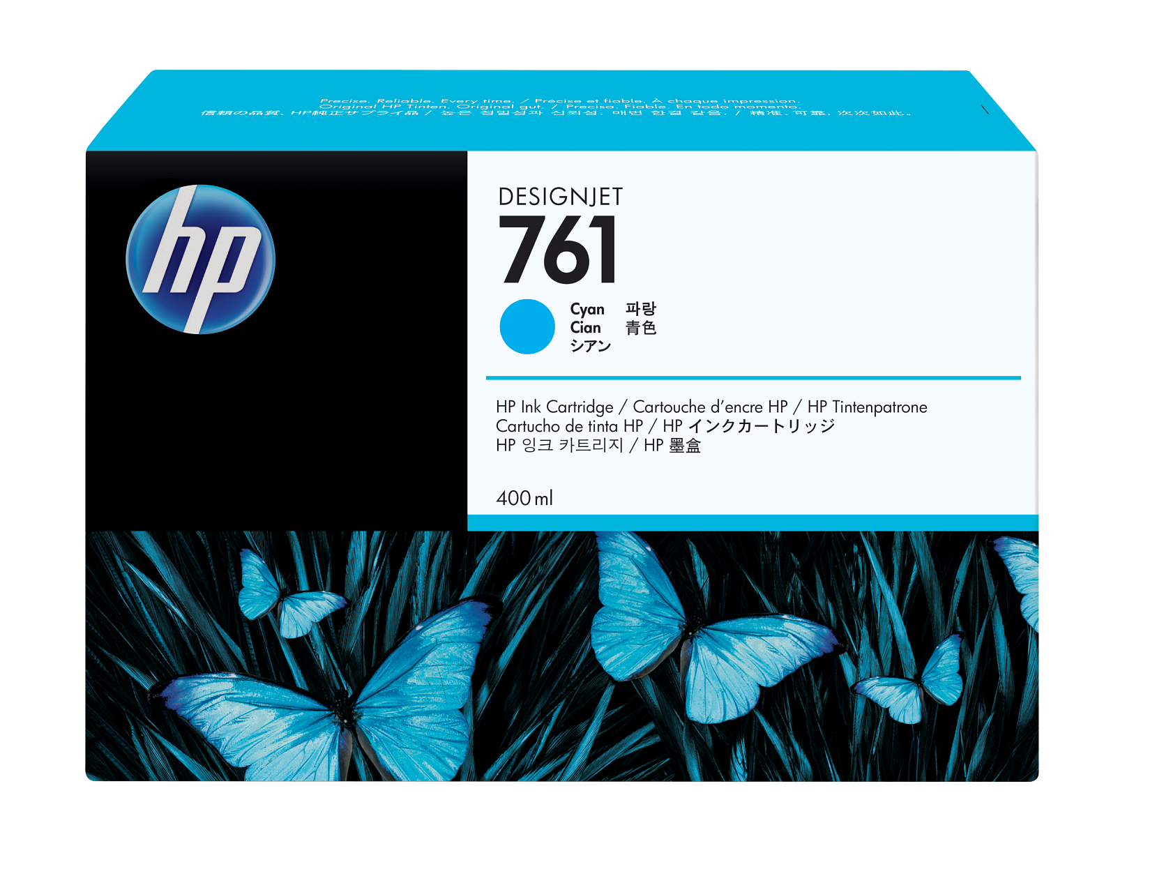 DESIGNJET 761  
Cyan  
Cian  
HP Ink Cartridge / Cartouche d'encre HP / HP Tintenpatrone / Cartucho de tinta HP / HP 잉크 카트리지 / HP 墨盒  
400 ml