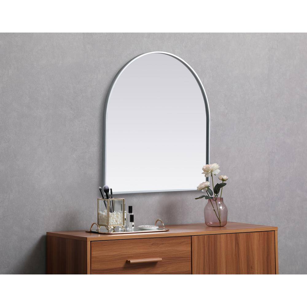 Alt View 4. Elegant Decor - Metal Frame Arch Mirror 30x30 Inch in Silver - Silver.