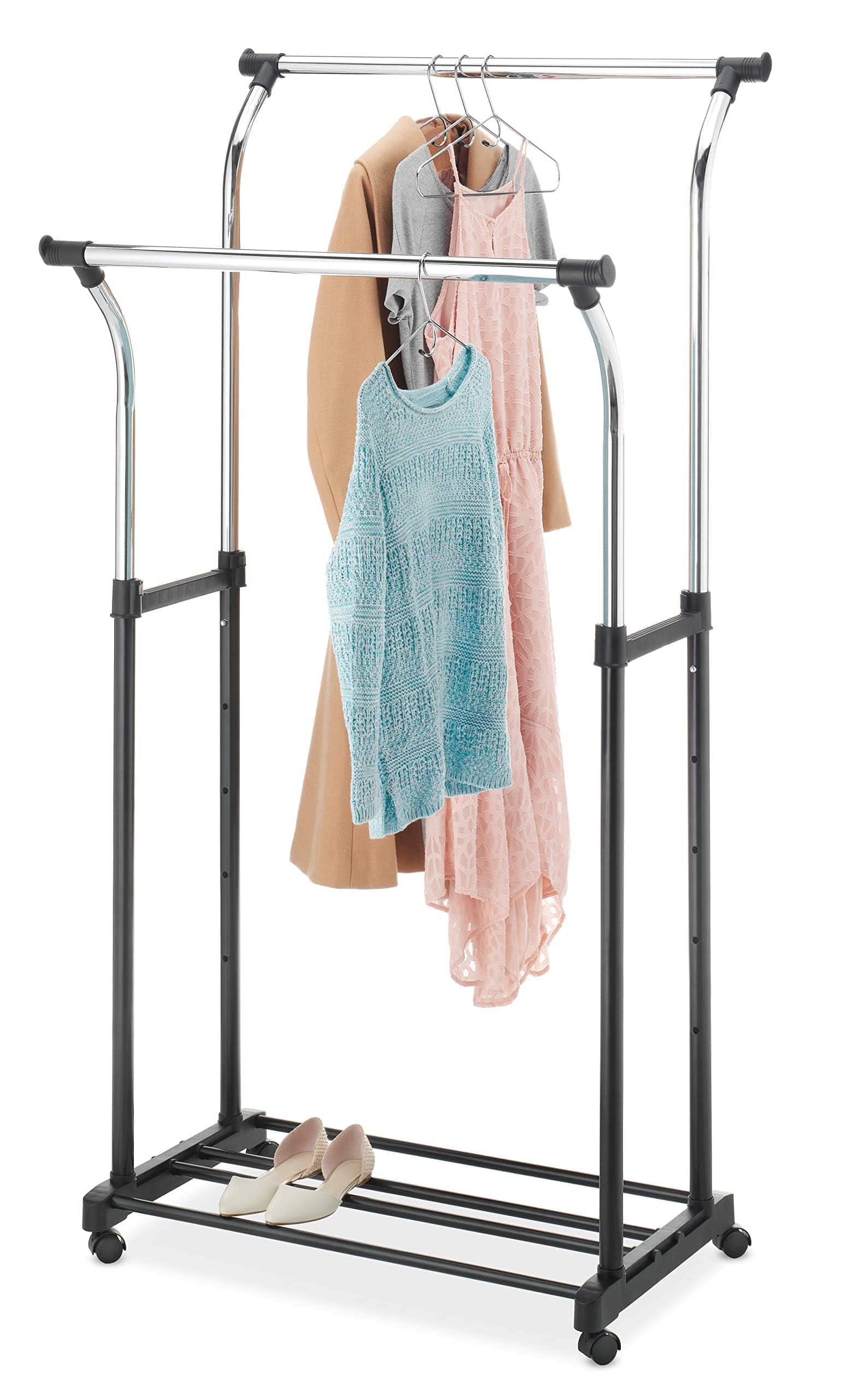 Hirose Alice - Whitmor Double Rods Clothes Rack Rolling Clothing Rack for Hanging Clothes Wardrobe Rack Garment Rack with - 35 x 22 x 68 in
