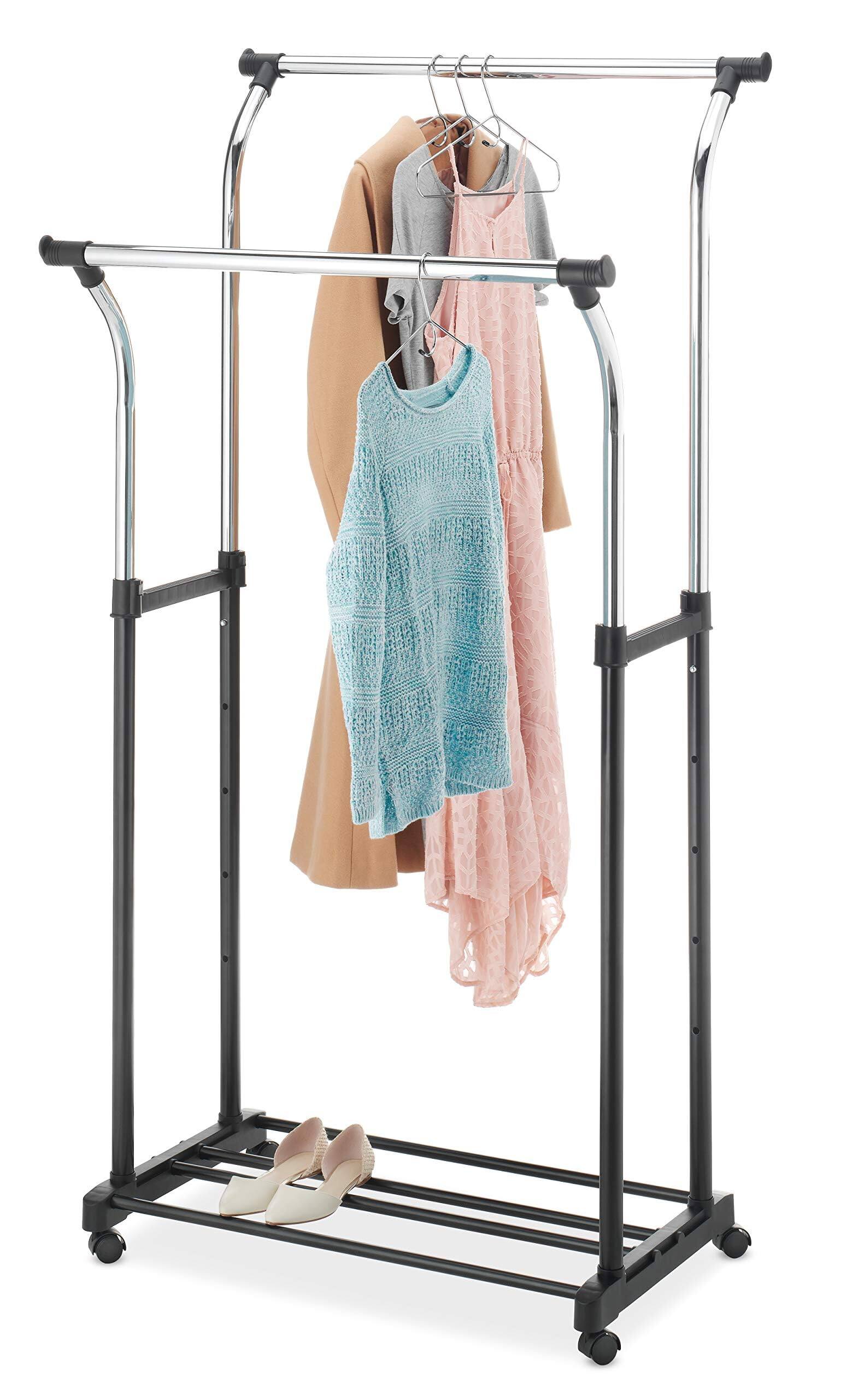 Front. Hirose Alice - Whitmor Double Rods Clothes Rack  Rolling Clothing Rack for Hanging Clothes  Wardrobe Rack  Garment Rack with - 35 x 22 x 68 in.