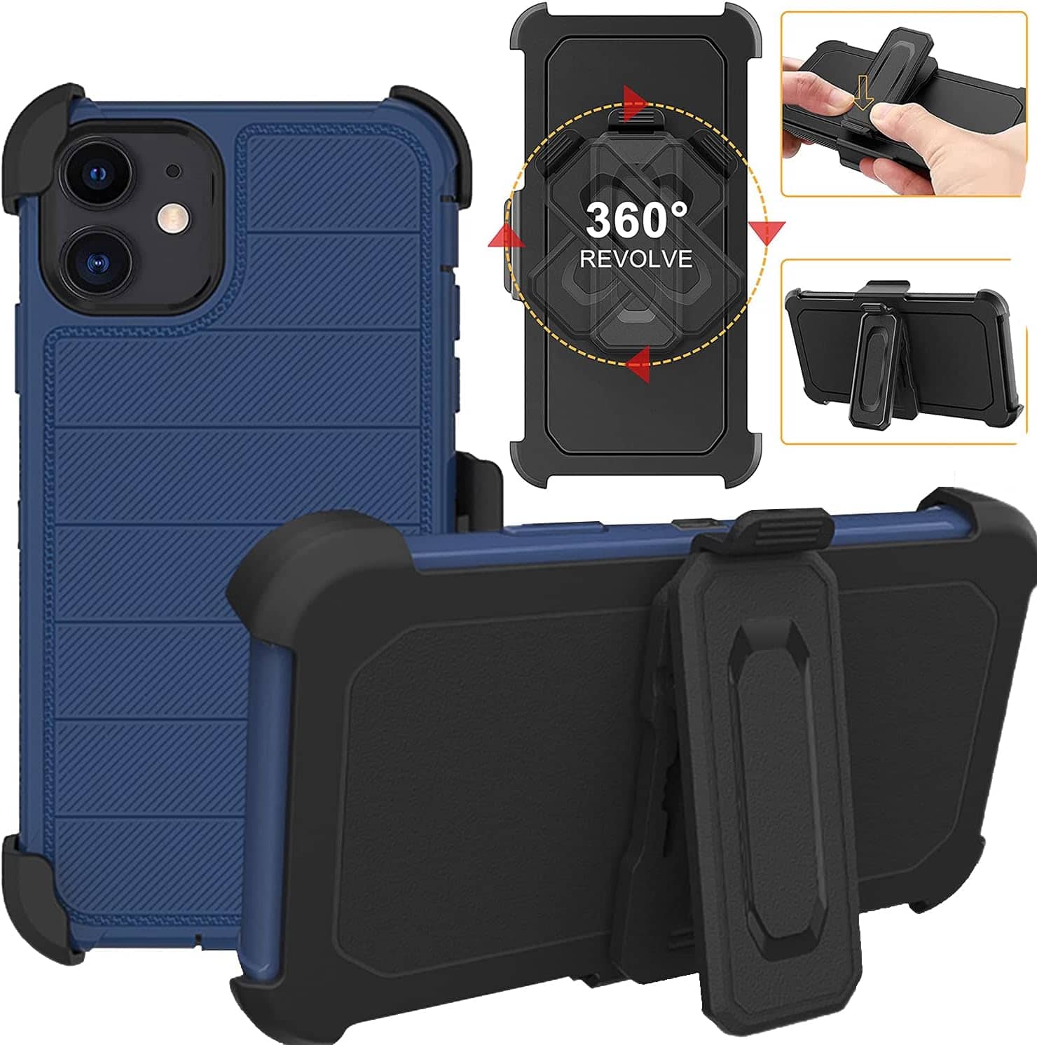 DuraSafe Cases - iPhone 12/iPhone 12 PRO - 6.1" Multi-Layer Shock-Resistant Phone Case - Navy Blue(With Holster)
