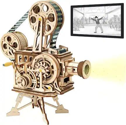 Front. Robotime - ROKR 3D Wooden Puzzles Vitascope for Adults - Model Building Kits Mechanical Construction for Adults to Build - Brown.