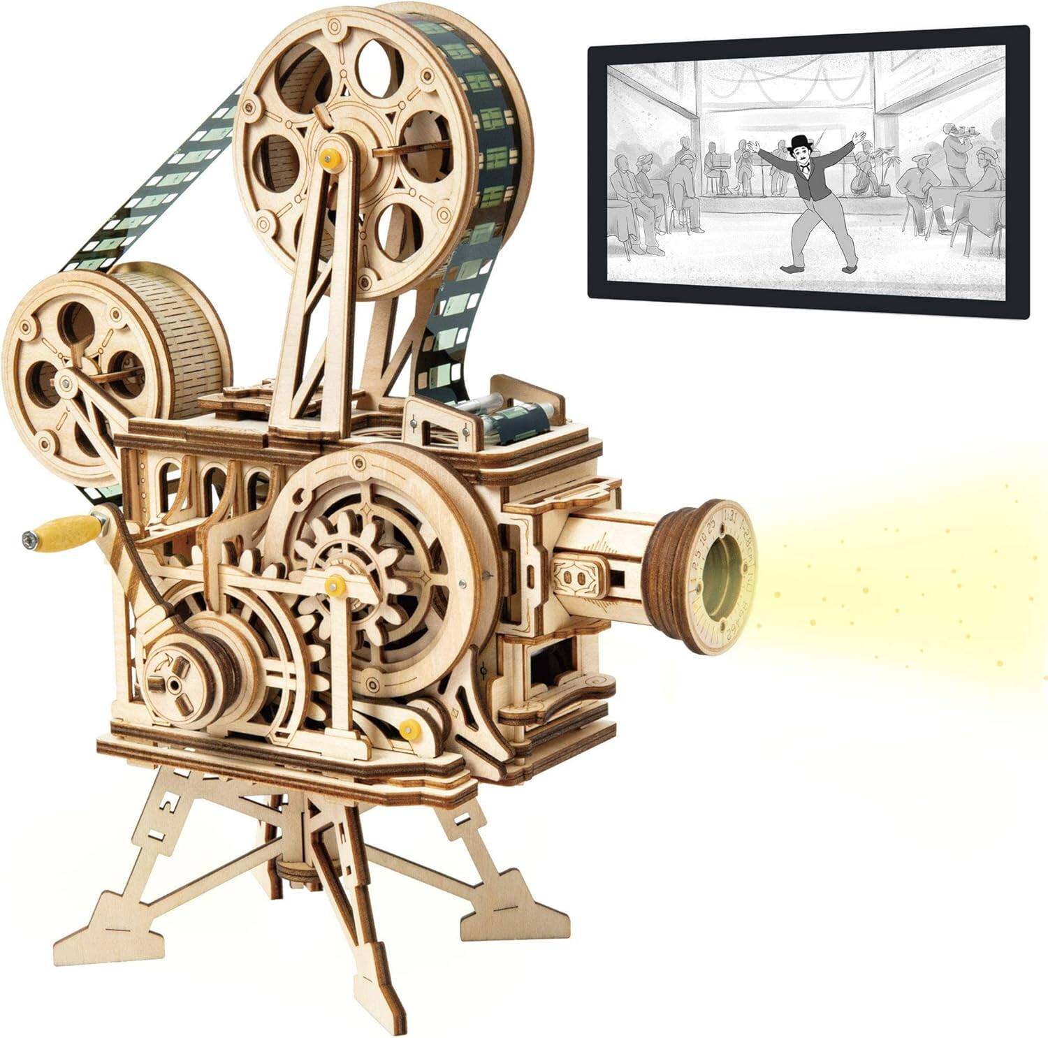 Front. Robotime - ROKR 3D Wooden Puzzles Vitascope for Adults - Model Building Kits Mechanical Construction for Adults to Build - Brown.