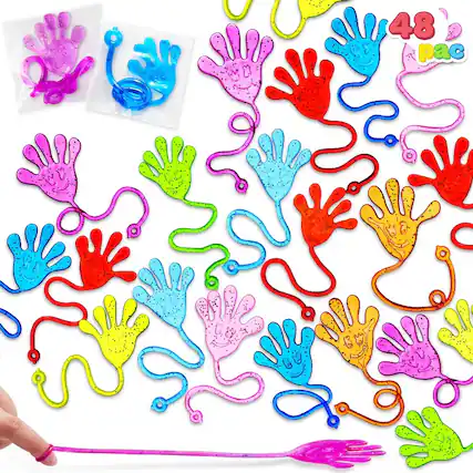 Front. Joyfy - 48 Pcs Sticky Hands Party Favors for Kids Slappy Hands Fun Fidget Toys for Kids Holiday Traditions, Easter, Xmas Gift - Multicolor.
