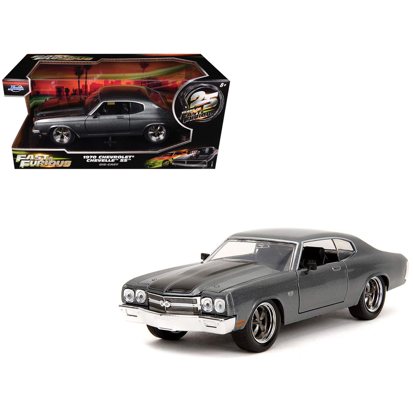 "1970 Chevrolet Chevelle SS Gray Met. w/ Black Stripes ""Fast & Furious 25th Anniversary"" 1/24 Diecast Model Car by Jada" price history on PriceWatchPro