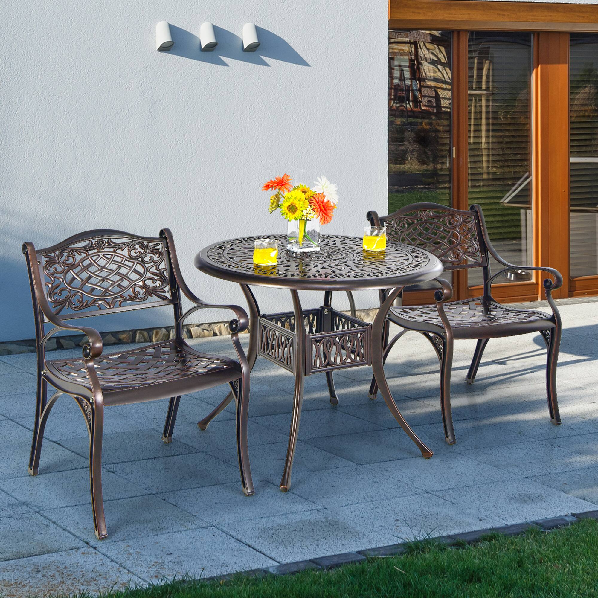 Alt View 2. Gymax - Gymax Set of 4 Outdoor Dining Chairs Cast Aluminum Patio Bistro Chairs Armchairs - as pic.