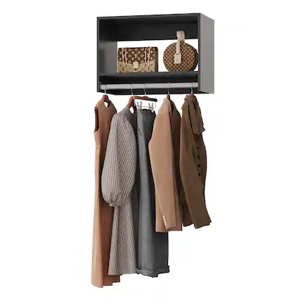 Front. Roomtec - Roomtec 28.5 in Black Tall Hanging Closet Unit-Customizable Wall Mounted Modular Closet System for Bedroom Closet - Black.