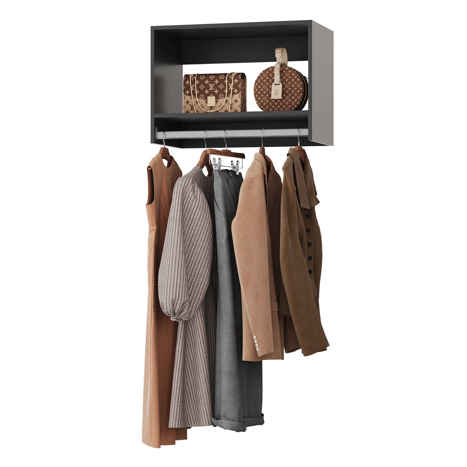 Front. LOVMOR - LOVMOR 28.5 in Black Tall Hanging Closet Unit-Customizable Wall Mounted Modular Closet System for Bedroom Closet - Black.