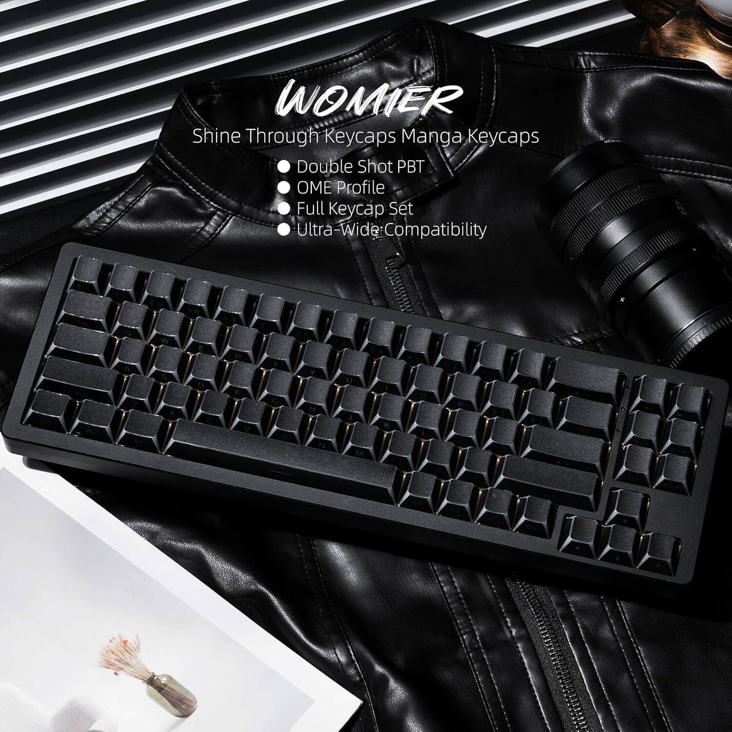 WOMIER Shine Through Keycaps Manga Keycaps Double Shot PBT OME Profile Full Keycap Set Ultra-Wide Compatibility