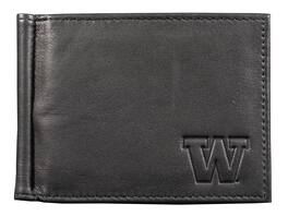 Rico Industries - Washington Huskies Genuine Black Leather Money Clip Wallet RFID Blocking - Multi