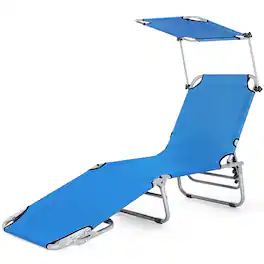 Costway - Foldable Lounge Chair Outdoor Adjustable Beach Patio Pool Recliner with Sun Shade - Blue
