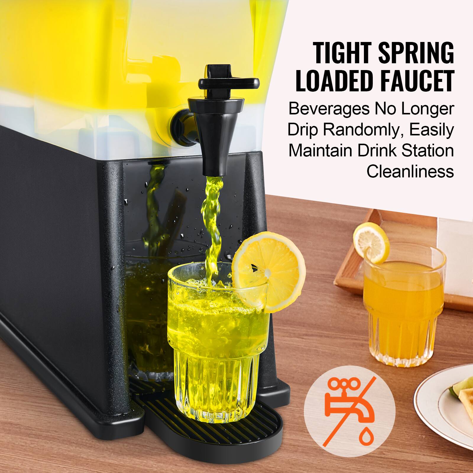 TIGHT SPRING LOADED FAUCET  
Beverages No Longer Drip Randomly, Easily Maintain Drink Station Cleanliness
