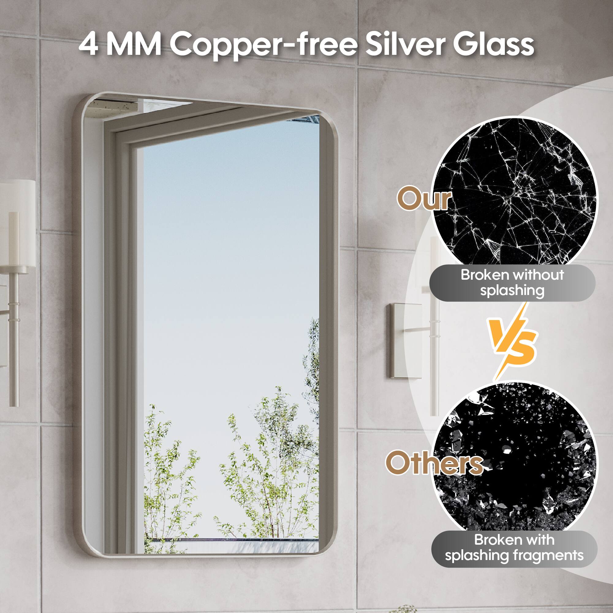 4 MM Copper-free Silver Glass

Our
Broken without splashing

vs

Others
Broken with splashing fragments