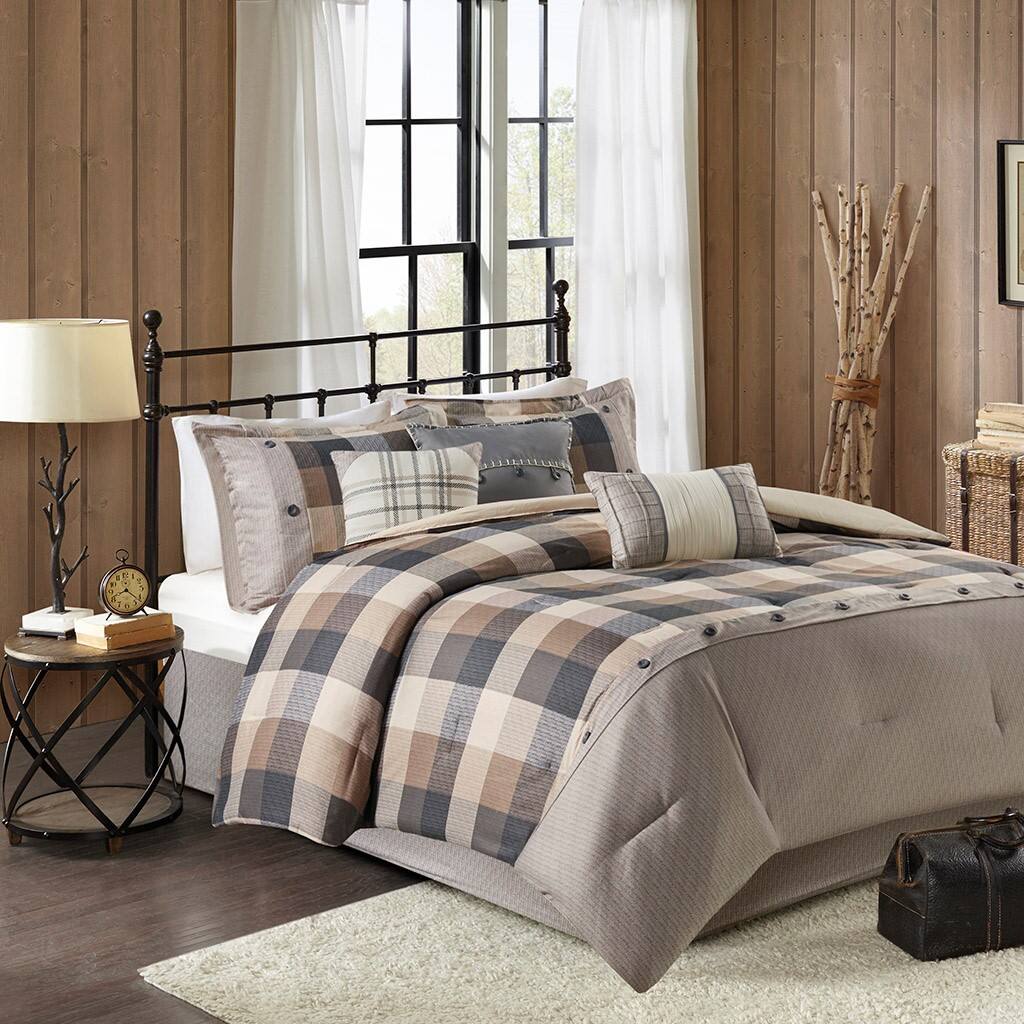 Alt View 4. Gracie Mills - Gracie Mills Nanette 7-Piece Bufallo Plaid Printed Herringbone Comforter Set - Neutral.