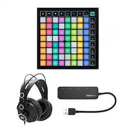 Novation - Launchpad X Grid Controller w/ Headphones and Port USB Hub Bundle