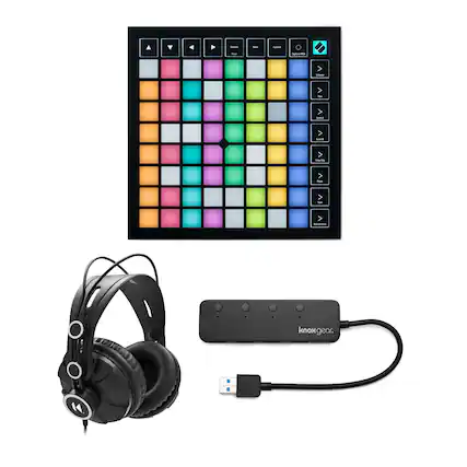 Front. Novation - Novation Launchpad X Grid Controller w/ Headphones and Port USB Hub Bundle.