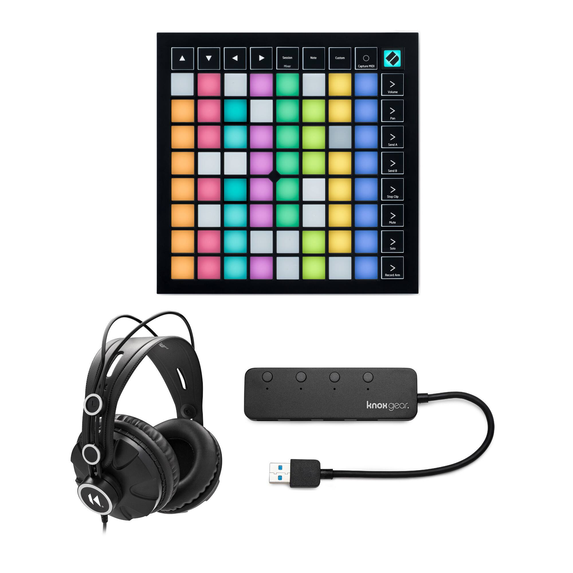 Front. Novation - Novation Launchpad X Grid Controller w/ Headphones and Port USB Hub Bundle.