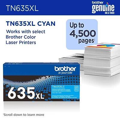 TN635XL brother genuine INX & TONER TN635XL CYAN Works with select Brother Color Laser Printers Up to 4,500 pages brother at your side TN635XLC 635L XL 4500 'Scroll down to learn more