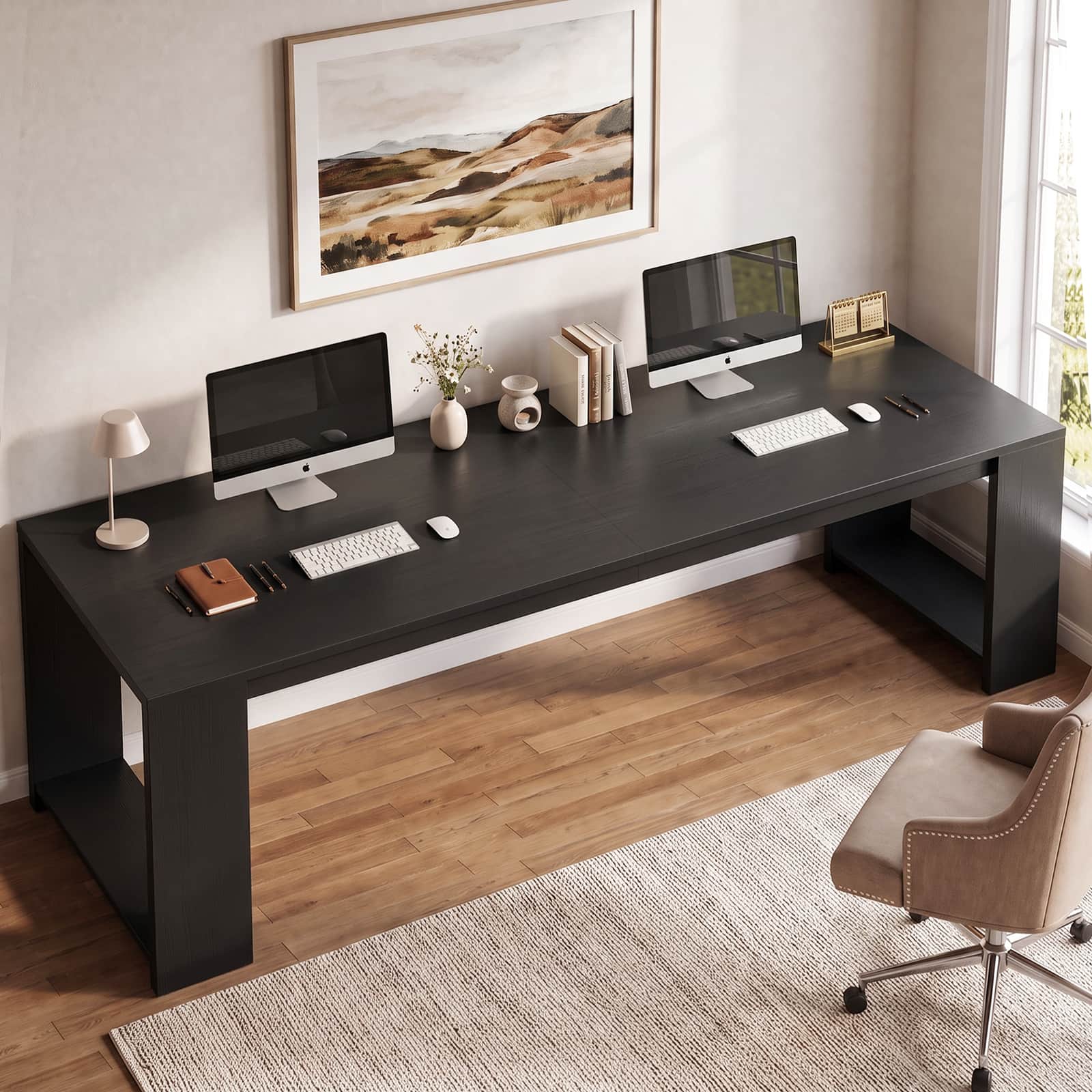 Aheaplus - 78.7 Inch Extra Long Computer Desk, Large Workstation for Home & Office - Black