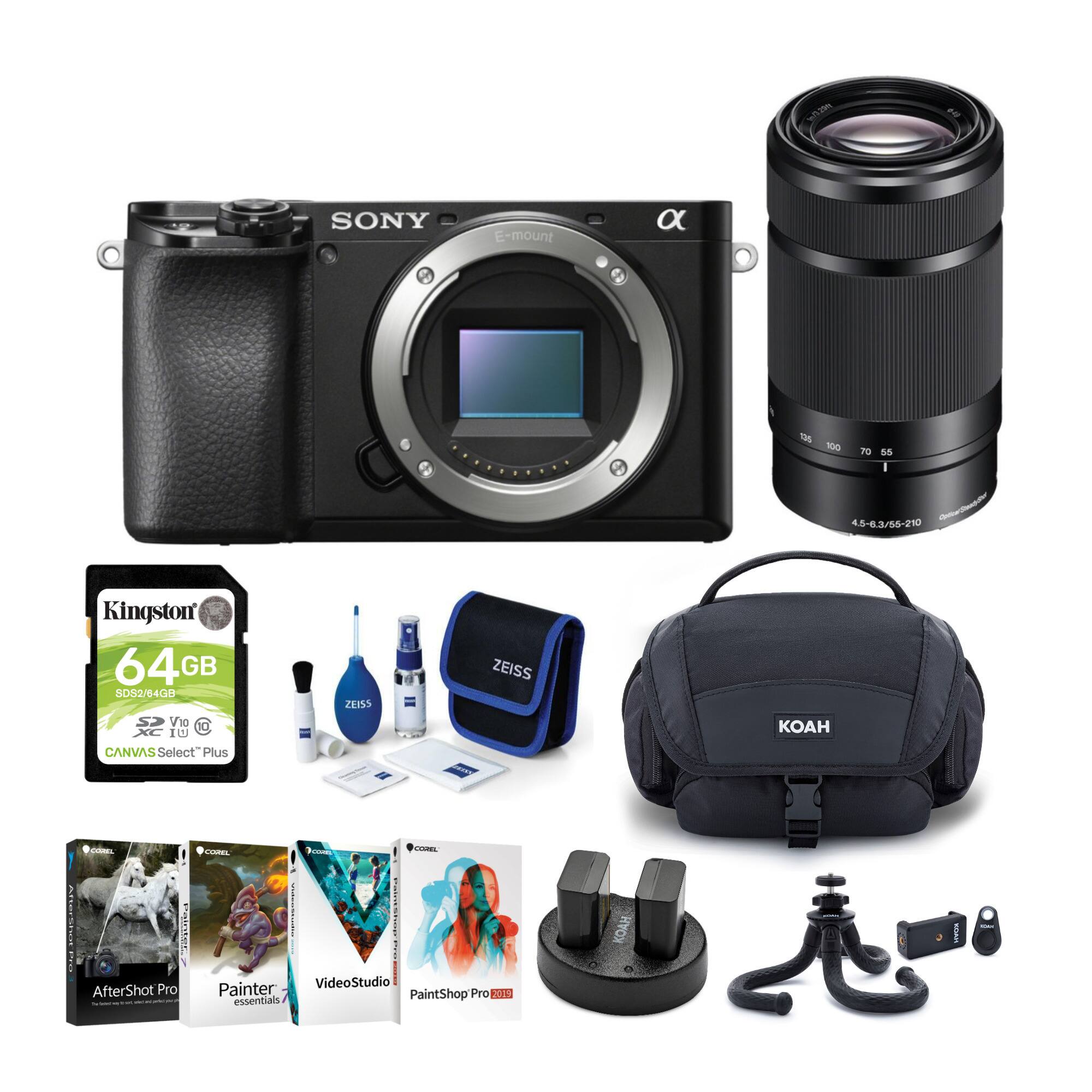 Sony E-mount 15-100mm to 55mm lens, Kingston 64GB SD card, 5052/84GB V1o D, Canvas Select Plus, ZUISS ZEISS OA 35mm f/1.8 lens, AfterShot Pro, Corel Painter, VideoStudio PaintShop Pro 2011 essentials, and a KAH bag.