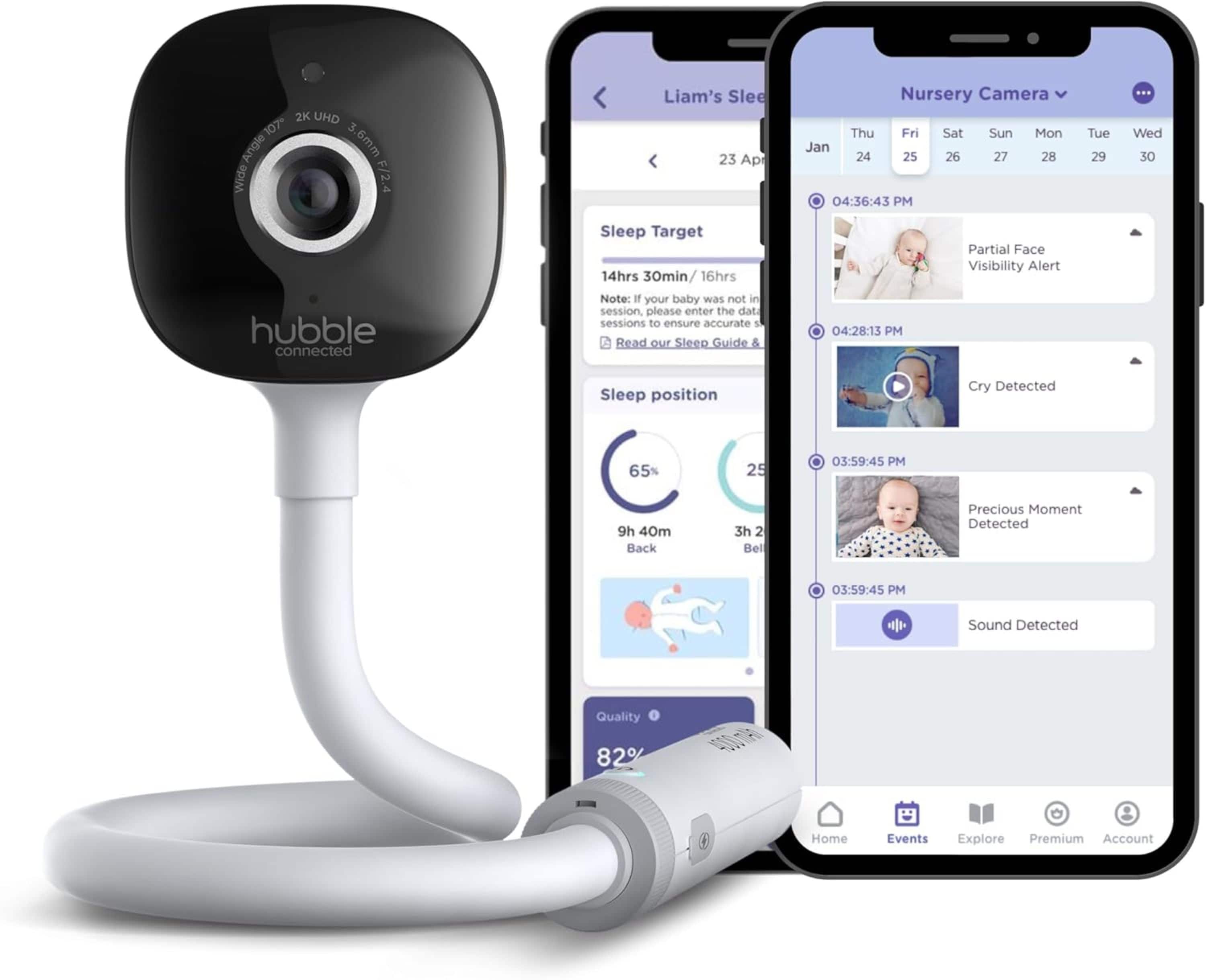 Hubble Connected - Go Baby AI Smart 2K UHD Wireless Baby Monitor with All-Day Battery, Wi-Fi & Non-Wi-Fi Monitoring Options - HB588AIBU
