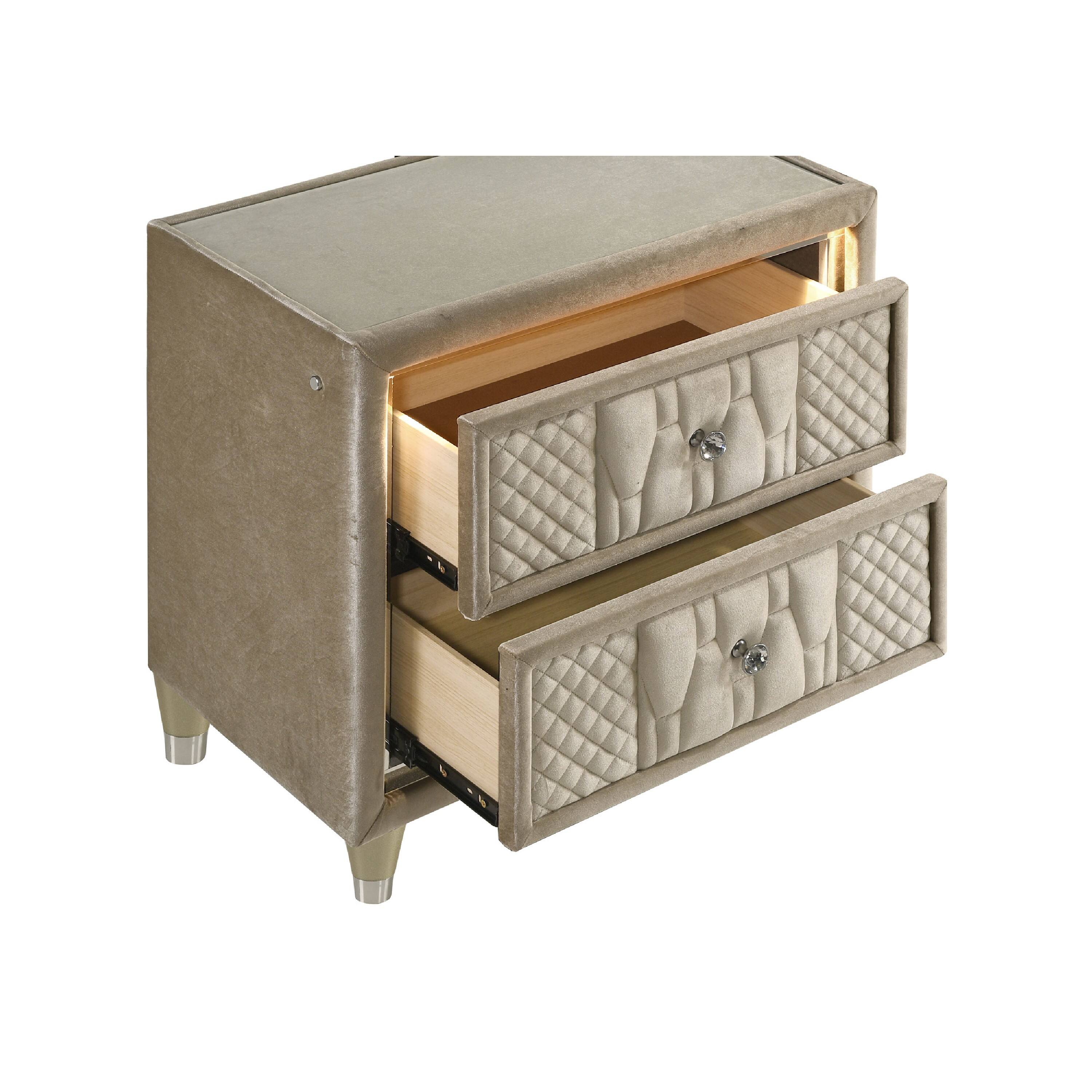 Alt View 4. Manhattan Lane - Maren Nightstand, 2 Drawers and USB Port, Ivory-Camel Velvet 28 Inch - Ivory.