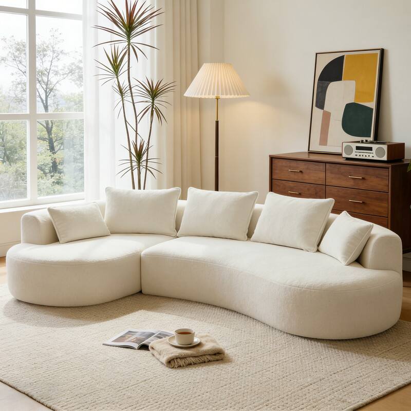 Angle. Dyonery - 122" Curved Modular Sectional Sofa for Living Room,Modern Oversized Cloud Couch,4-Seater Extra Deep Seat Sofa. - Beige.