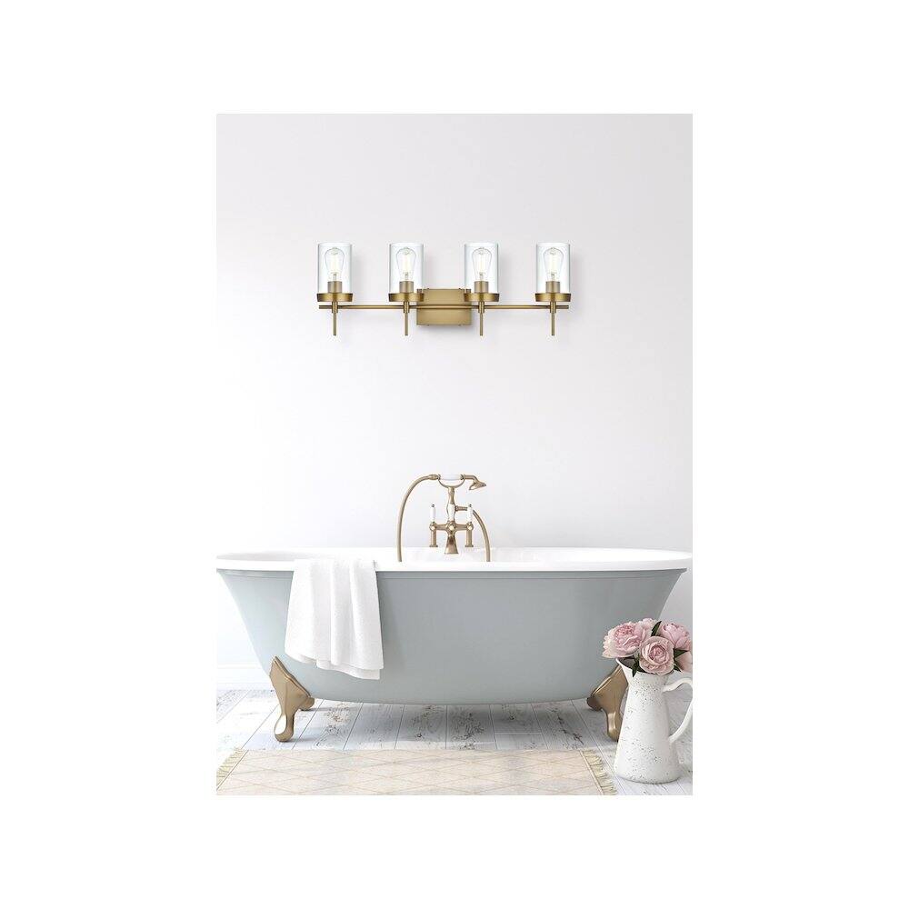 Alt View 4. Living District - Taryin 32 inch Wall Sconce in Satin Gold - Satin Gold And Clear.