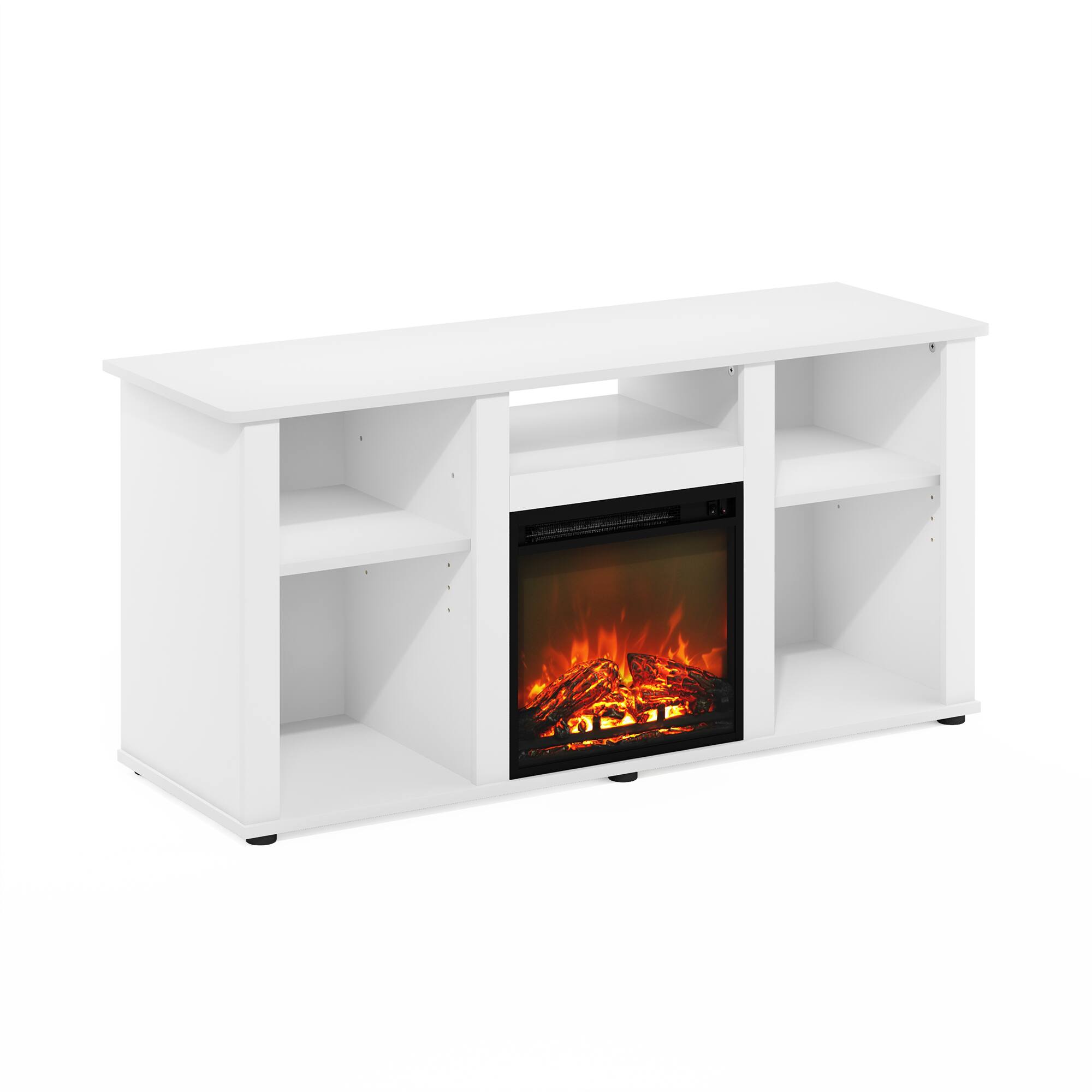 Furinno - Jensen Fireplace TV Entertainment Center with Open Storage Compartment for TV up to 55 Inch - Solid White