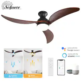 Sofucor - 52 inch Smart Ceiling Fan with Remote/APP/Alexa Control Reversible DC Motor Modern Bedroom Ceiling Fans Farmhouse - Black Walnut Wood