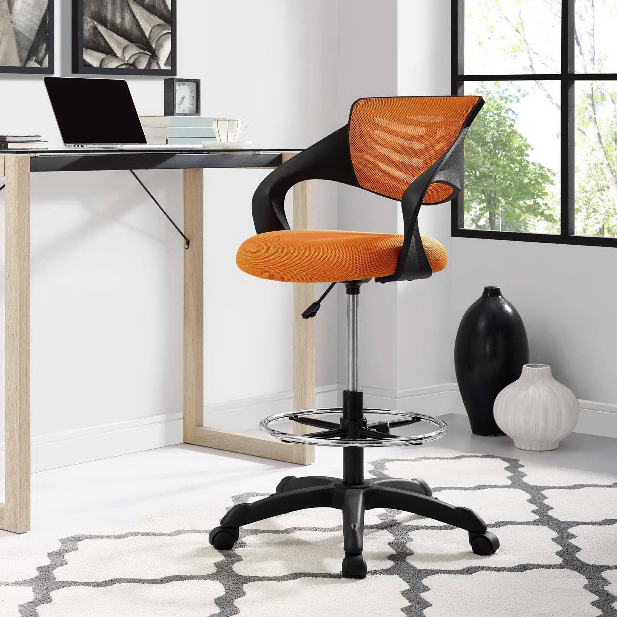 Alt View 3. Modway - Thrive Mesh Drafting Chair by Modway - Orange.