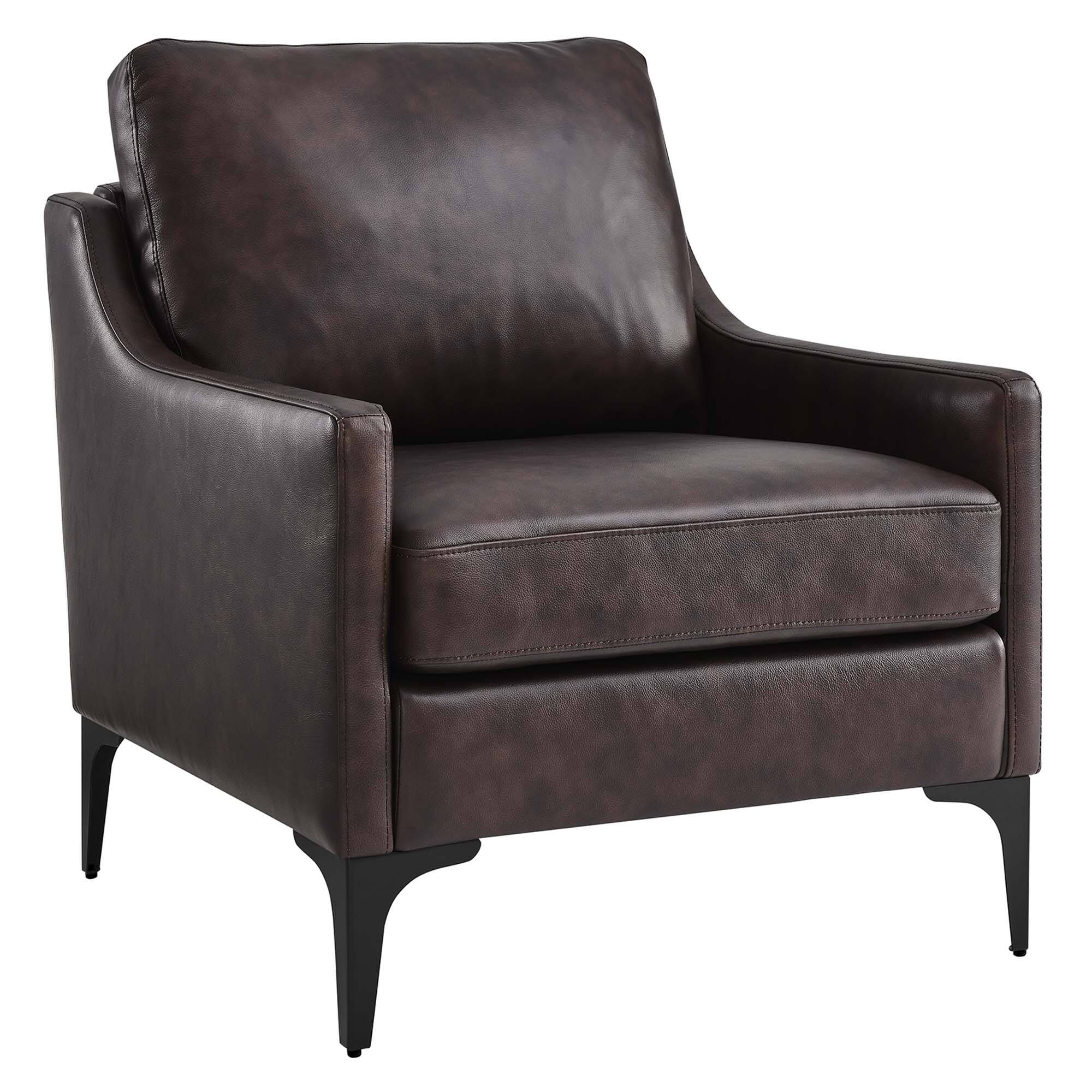 Front. Modway - Corland Leather Armchair by Modway - Brown.